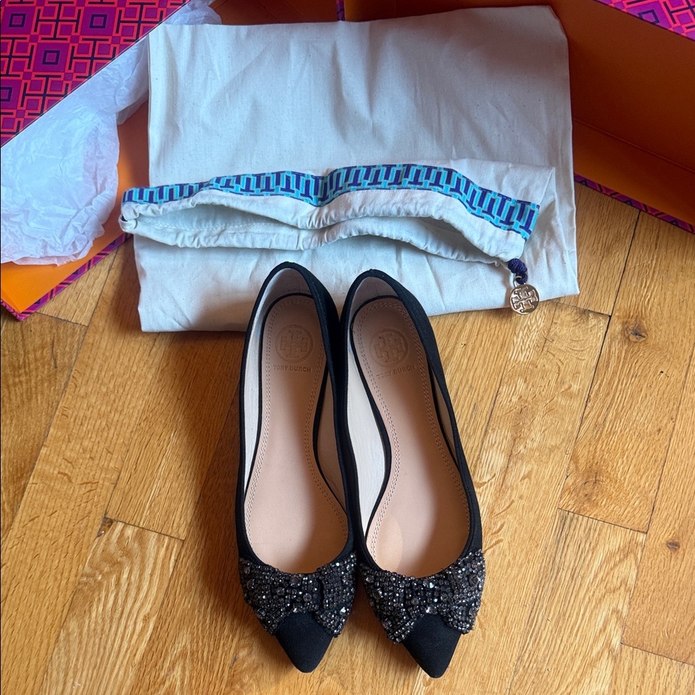 Tory Burch Black Embellished Flats - Picture 7 of 7